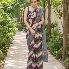 Burgundy Chevron Leheriya Chanderi Saree