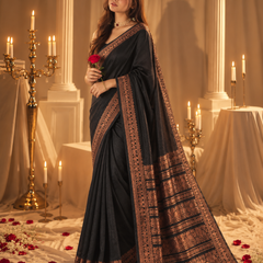 Midnight Black Bronze Zari Banarasi Silk Saree