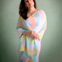 Pastel Rainbow Leheriya Chiffon Saree