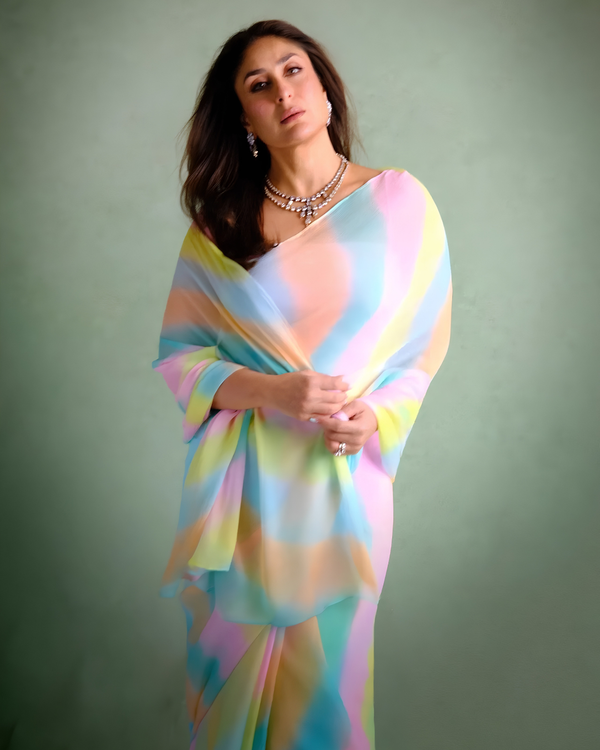 Pastel Rainbow Leheriya Chiffon Saree