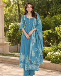 Ocean Blue Leaf Foliage Kurti Set