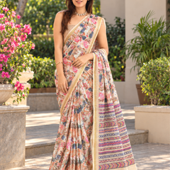Ivory Floral Garden Zari Chanderi Saree