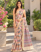 Ivory Floral Garden Zari Chanderi Saree