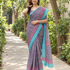 Lavender Paisley Print Chanderi Saree