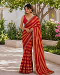 Crimson Red Leheriya Striped Fandy Silk Saree