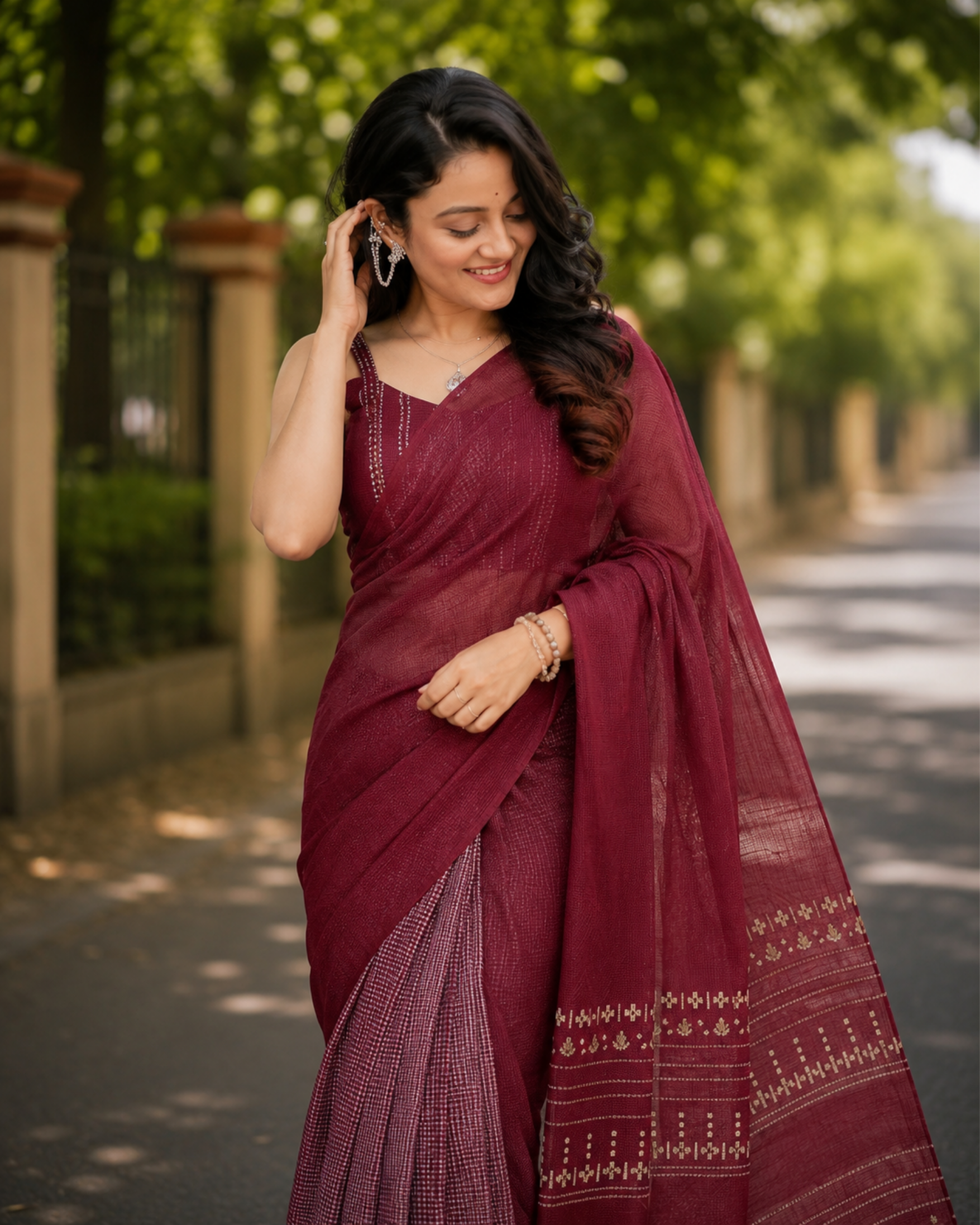 Royal Wine Chanderi Saree