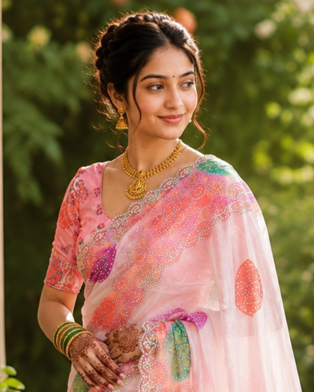 Blush Pink Multicolor Polka Dot Fandy Silk Saree