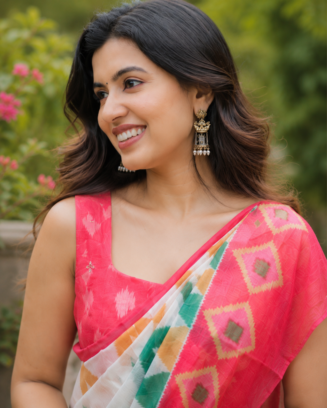 Coral Multicolor Chanderi Saree
