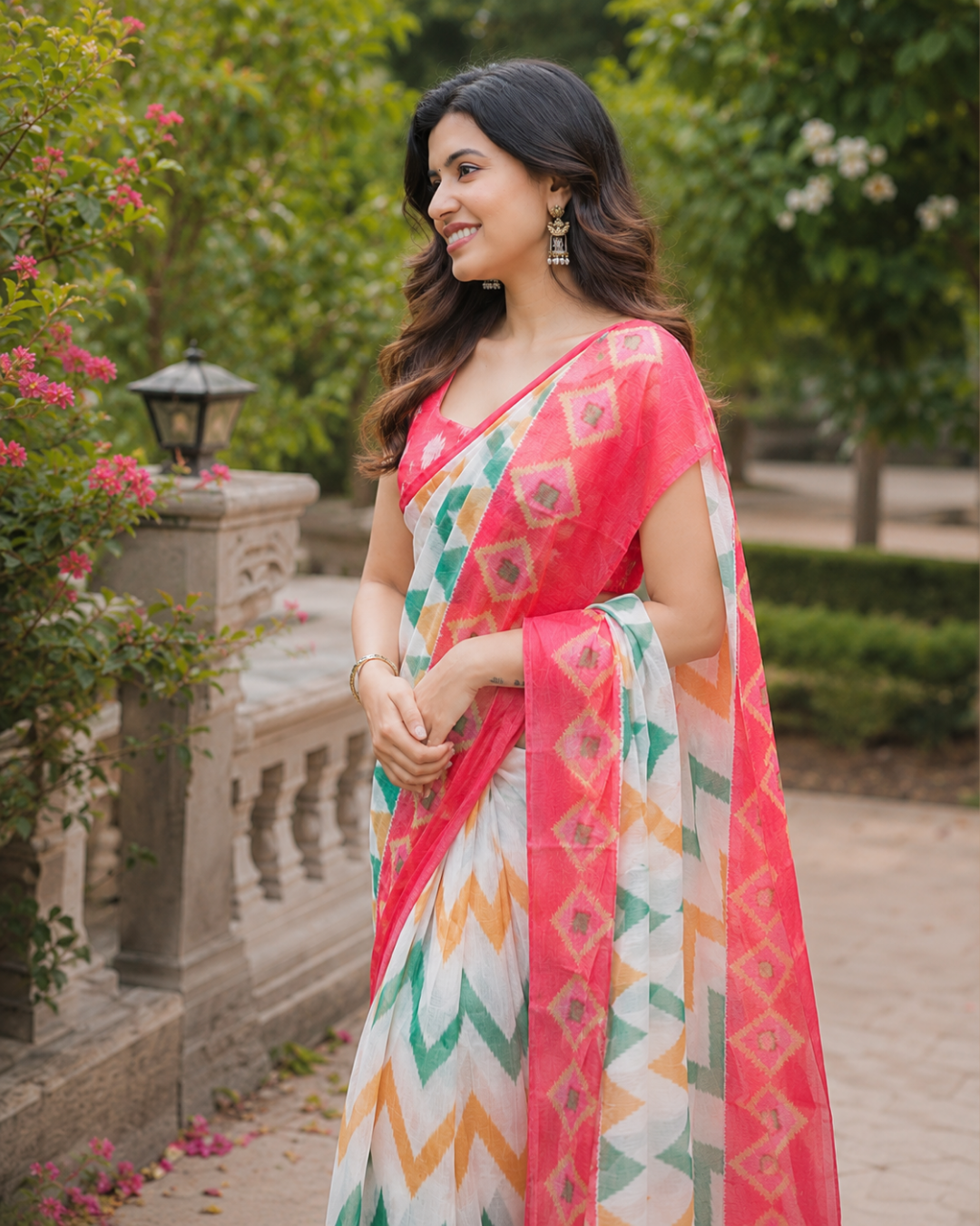 Coral Multicolor Chanderi Saree