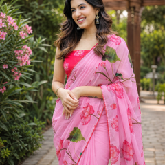 Lotus Pink Floral Saree