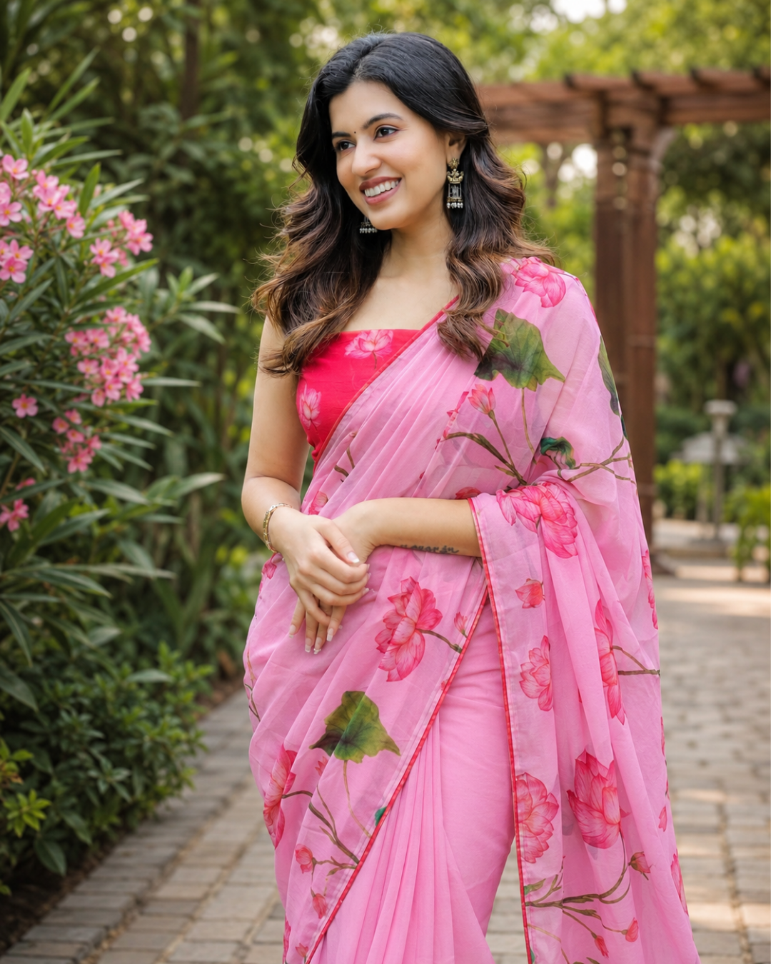 Lotus Pink Floral Saree