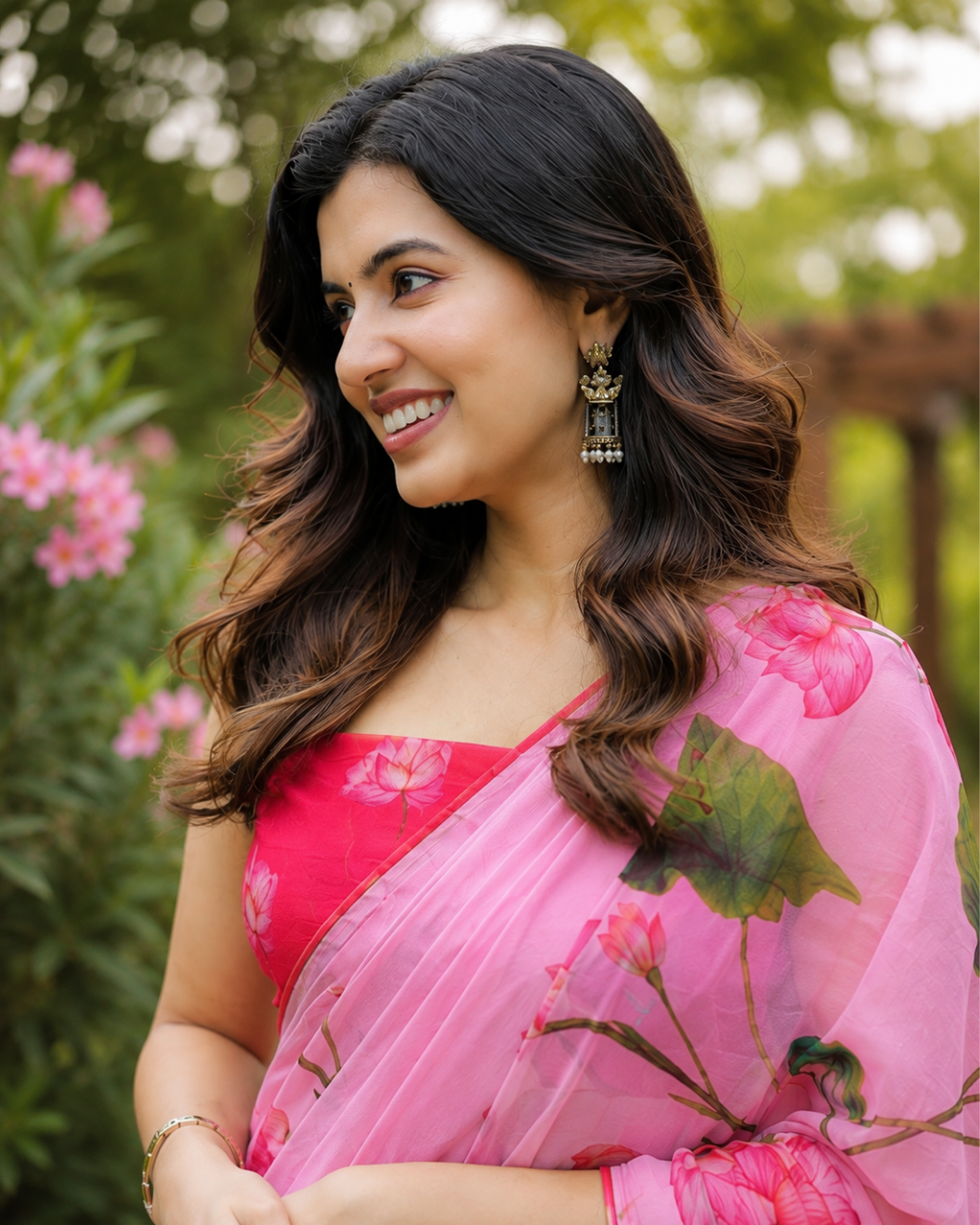 Lotus Pink Floral Saree