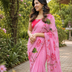 Lotus Pink Floral Saree