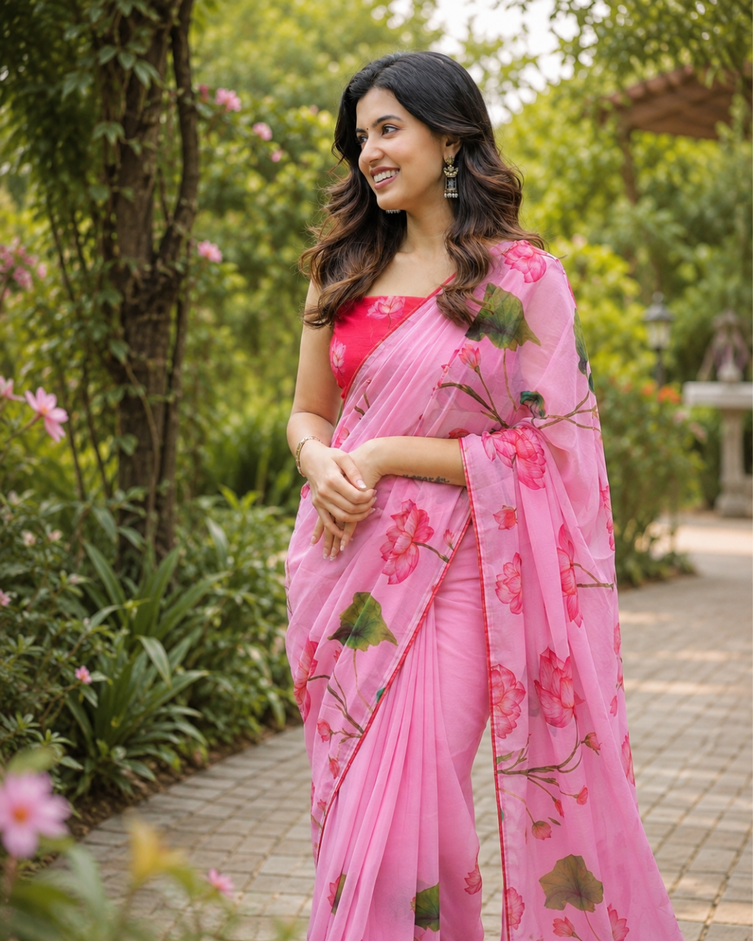 Lotus Pink Floral Saree