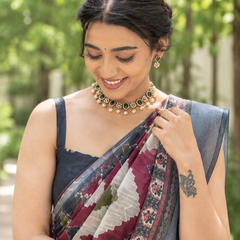 Burgundy Chevron Leheriya Chanderi Saree