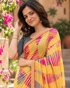Mustard Yellow Diamond Block Striped Saree
