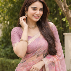 Pastel Mauve Peach Watercolor Floral Premium Silk Saree