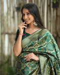 Bottle Green Bandhani Print Weave Silk Saree