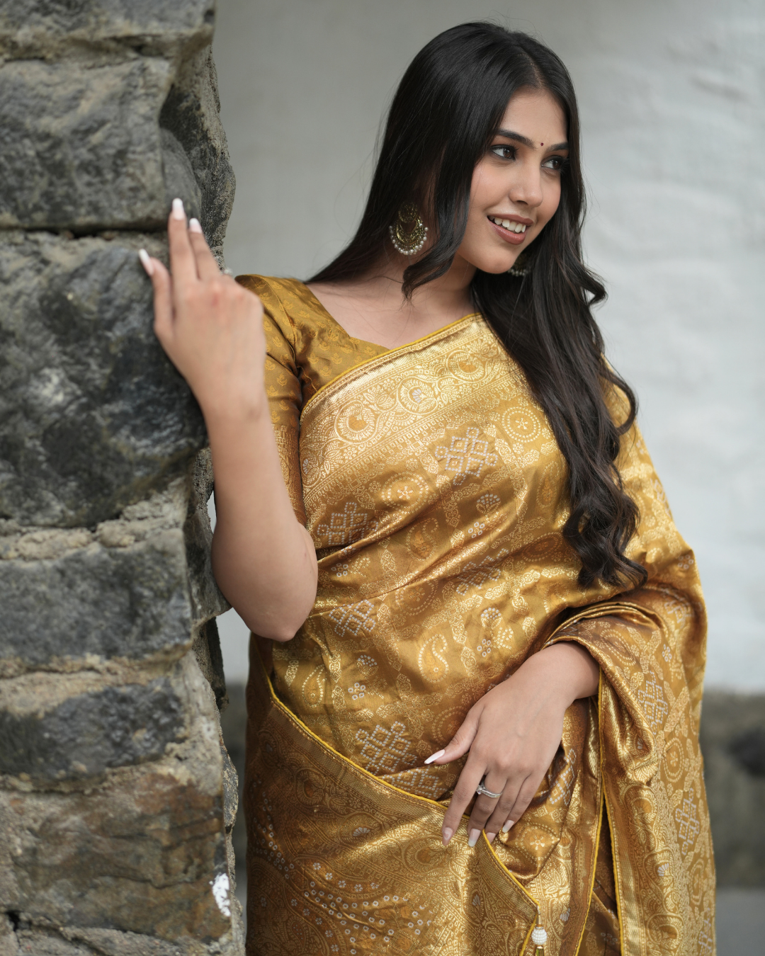 Golden Mustard Brocade Silk Saree