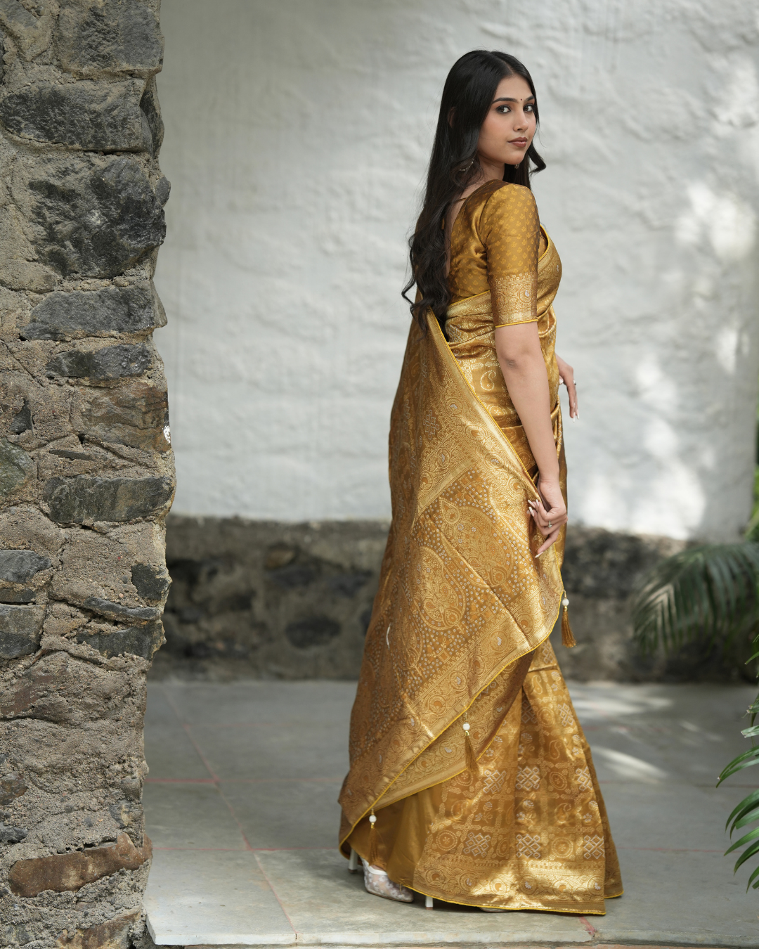 Golden Mustard Brocade Silk Saree