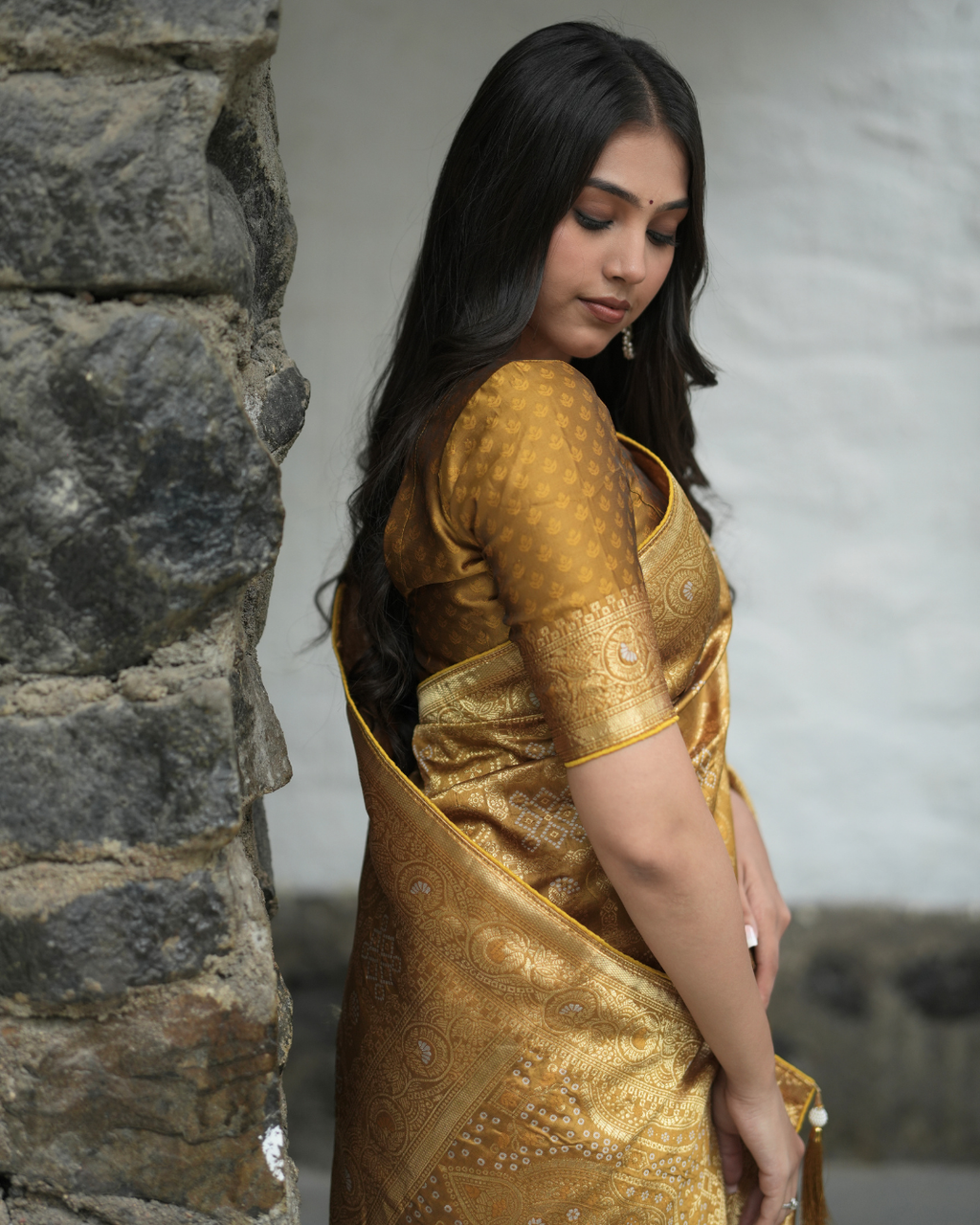 Golden Mustard Brocade Silk Saree