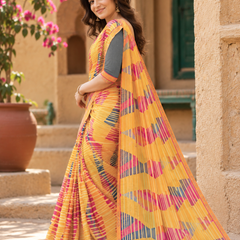 Mustard Yellow Diamond Block Striped Saree