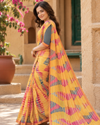 Mustard Yellow Diamond Block Striped Saree