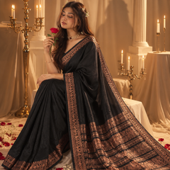 Midnight Black Bronze Zari Banarasi Silk Saree