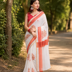 Coral Blossom Chanderi Saree