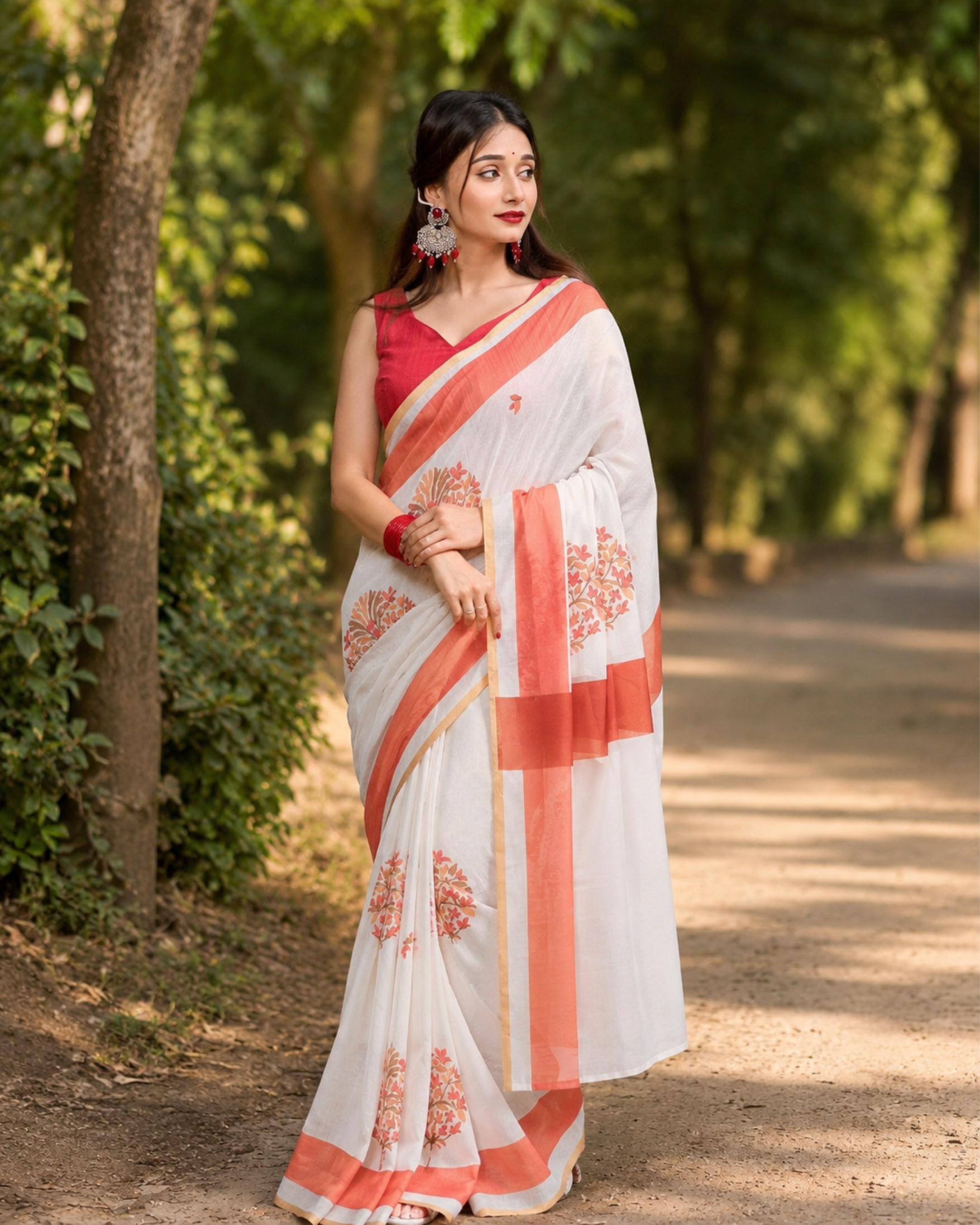 Coral Blossom Chanderi Saree