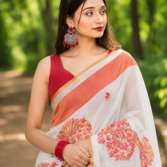 Coral Blossom Chanderi Saree