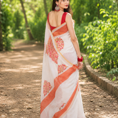 Coral Blossom Chanderi Saree
