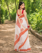 Coral Blossom Chanderi Saree