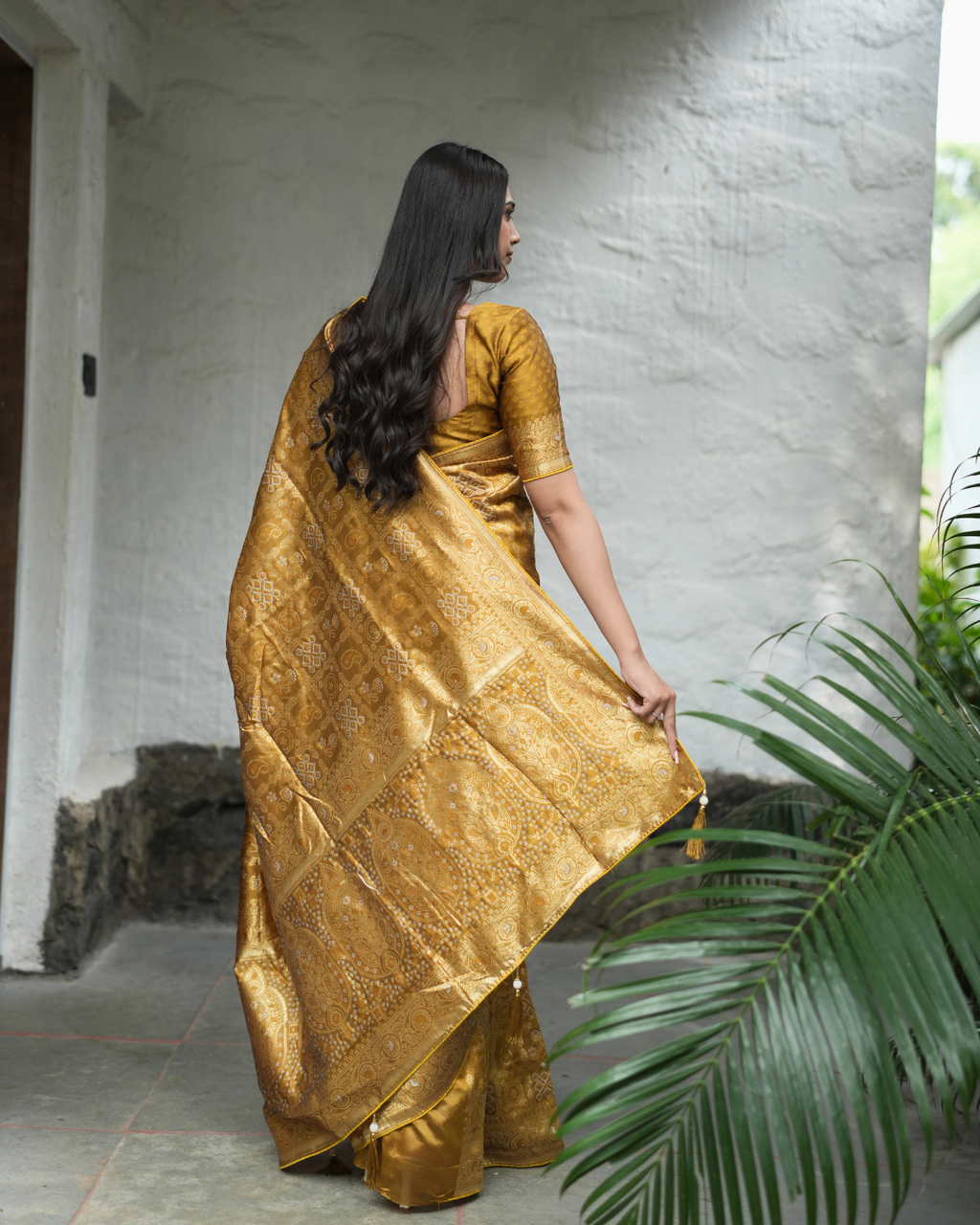 Golden Mustard Brocade Silk Saree