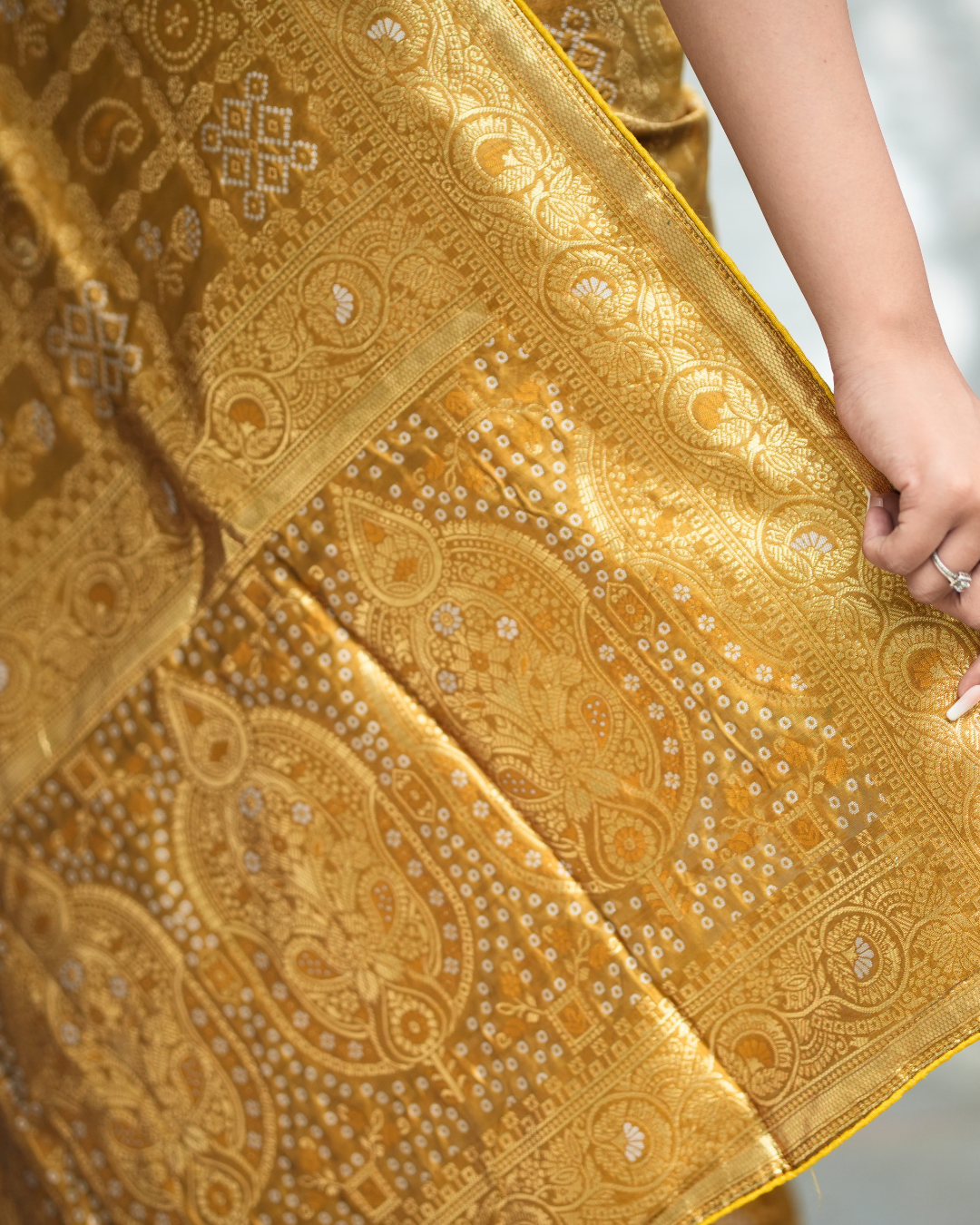 Golden Mustard Brocade Silk Saree
