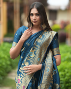 Peacock Teal Blue Zari Woven Silk Saree
