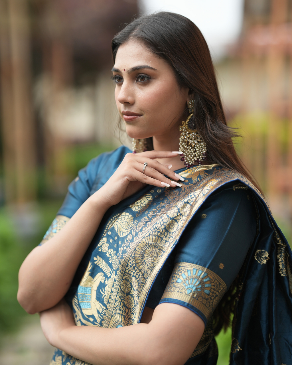 Peacock Teal Blue Zari Woven Silk Saree