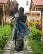 Peacock Teal Blue Zari Woven Silk Saree
