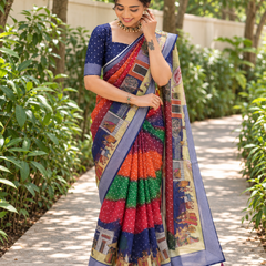 Multi-Band Bandhani Procession Chanderi Saree