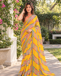 Canary Yellow Chevron Leheriya Scallop Saree