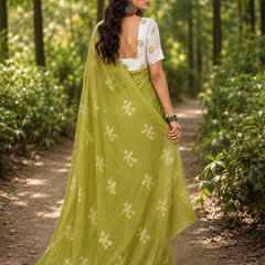 Olive Green Floral Chanderi Saree