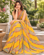 Canary Yellow Chevron Leheriya Scallop Saree