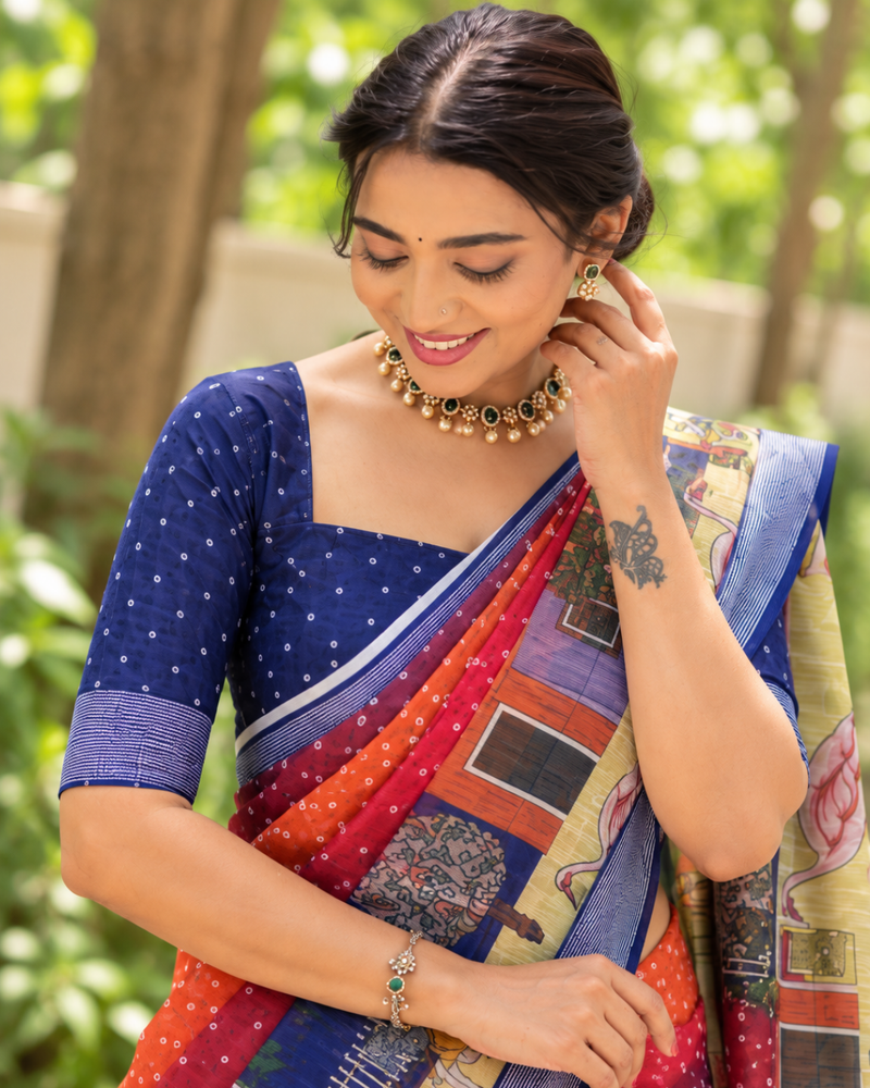 Multi-Band Bandhani Procession Chanderi Saree