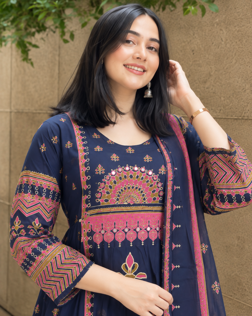 Navy Blue Festive Mandala Kurti Set