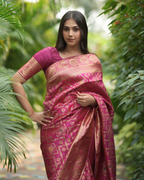 Magenta Pink Geometric Brocade Silk Saree