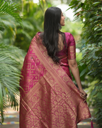 Magenta Pink Geometric Brocade Silk Saree