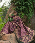 Wine Plum Bandhej Weave Silk Saree