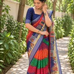 Multi-Band Bandhani Procession Chanderi Saree