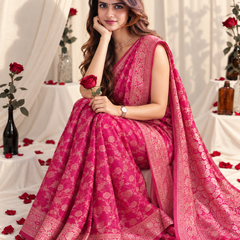 Magenta Silver Floral Jaal Banarasi Silk Saree