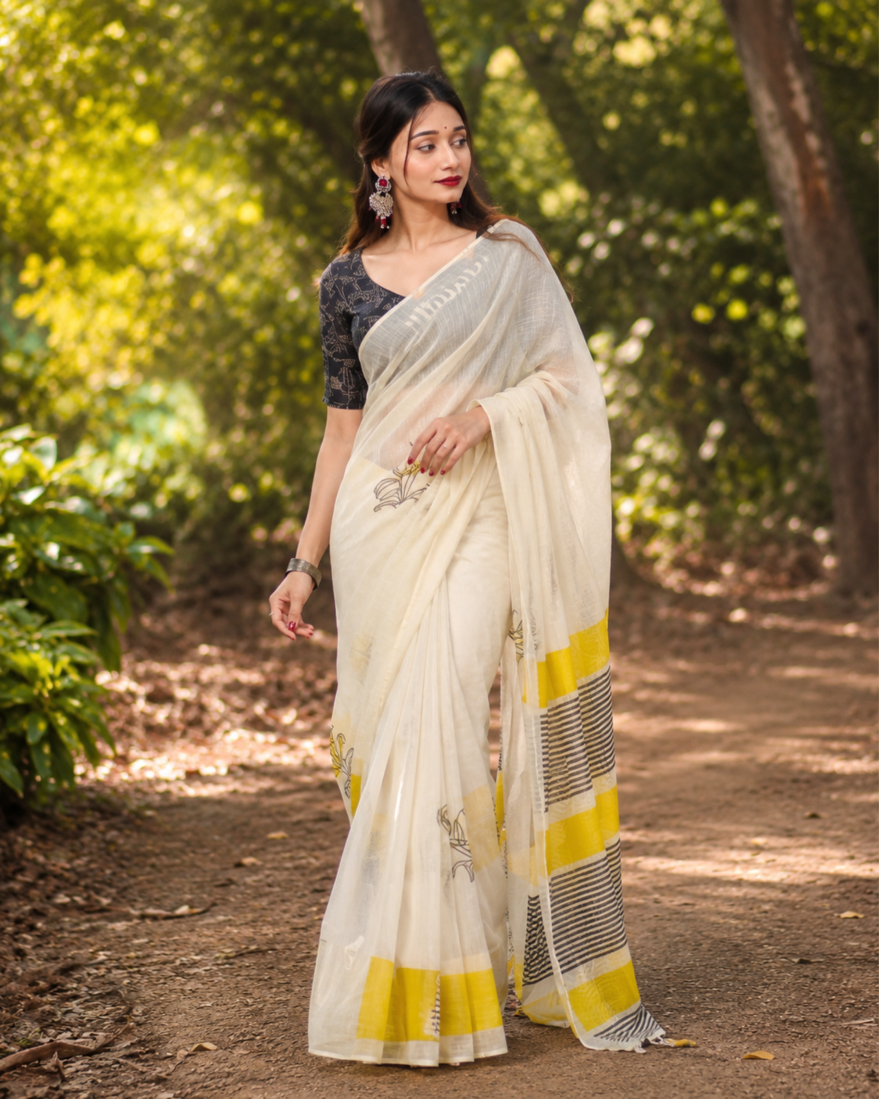 Ivory Yellow Chanderi Designer Saree